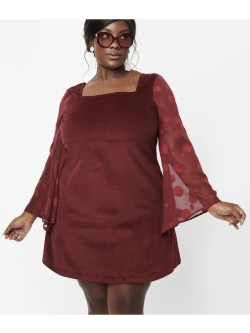 NWT Smak Parlour Corduroy Midi Dress with Back Zipper - Burgundy